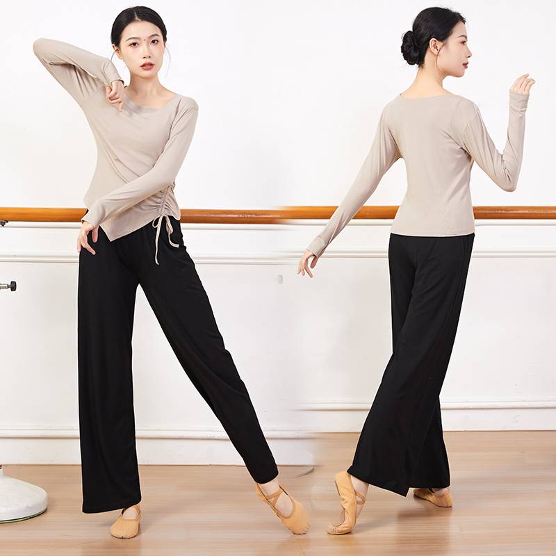 Modern dance dance practice clothes top female thin straight black dance wide -leg pants spring and summer classical dance service new
