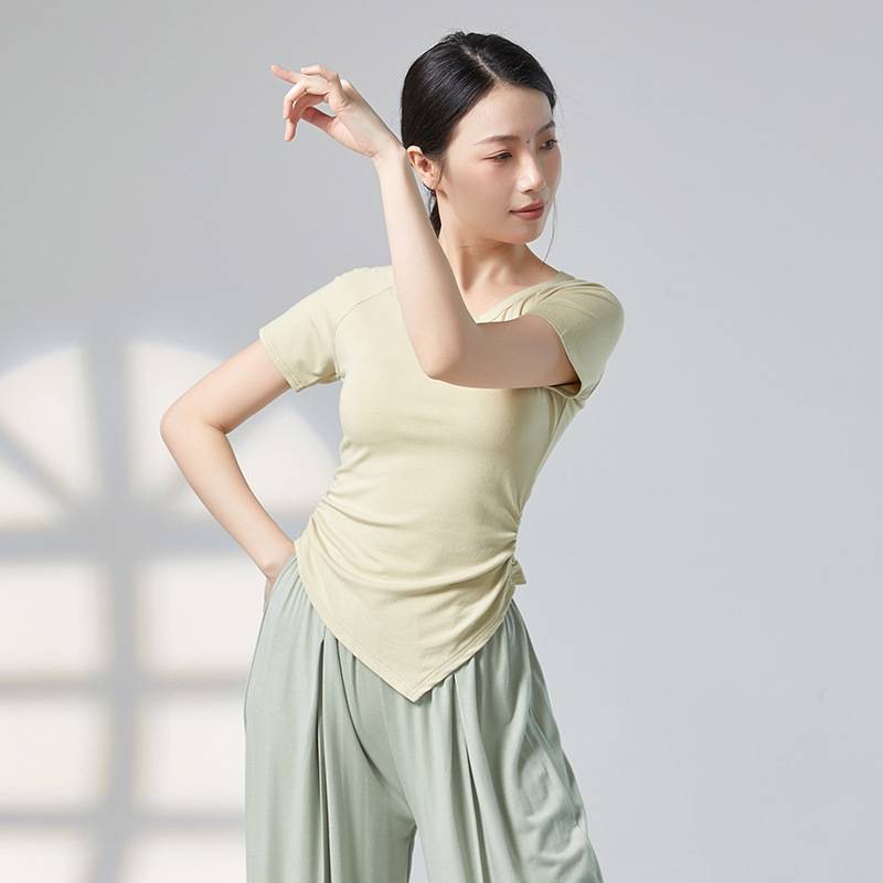 Modern dance exercise, female adult slimming, short -sleeved jazz basic dance top dance birthday is often worn