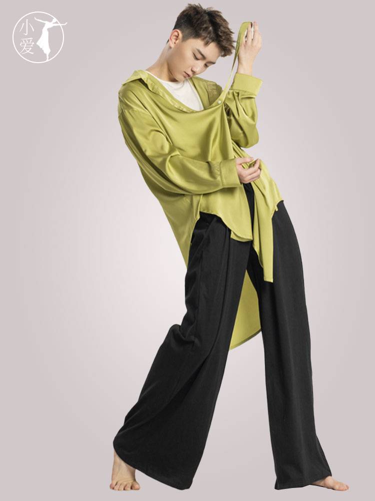 Modern dance pants practice clothes, loose practice pants, men and women Chinese dance gray wide -leg pants adult performance clothing pants