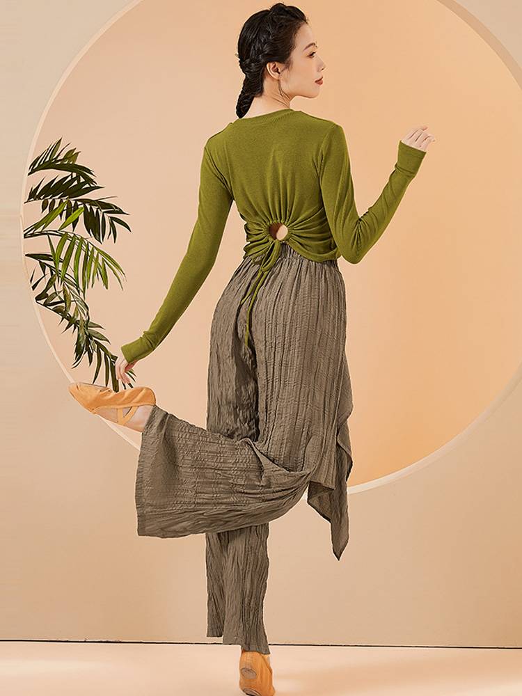 Classical dance performance clothing, loose, elegant wide leg pants Modern dance exercises, folds, vertical sensory straight pants dance dance