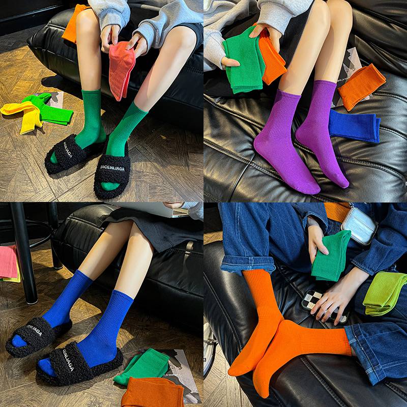 Color socks children Modern dance socks pure cotton spring and summer dance long cylinder solid color candy color macaron middle socks