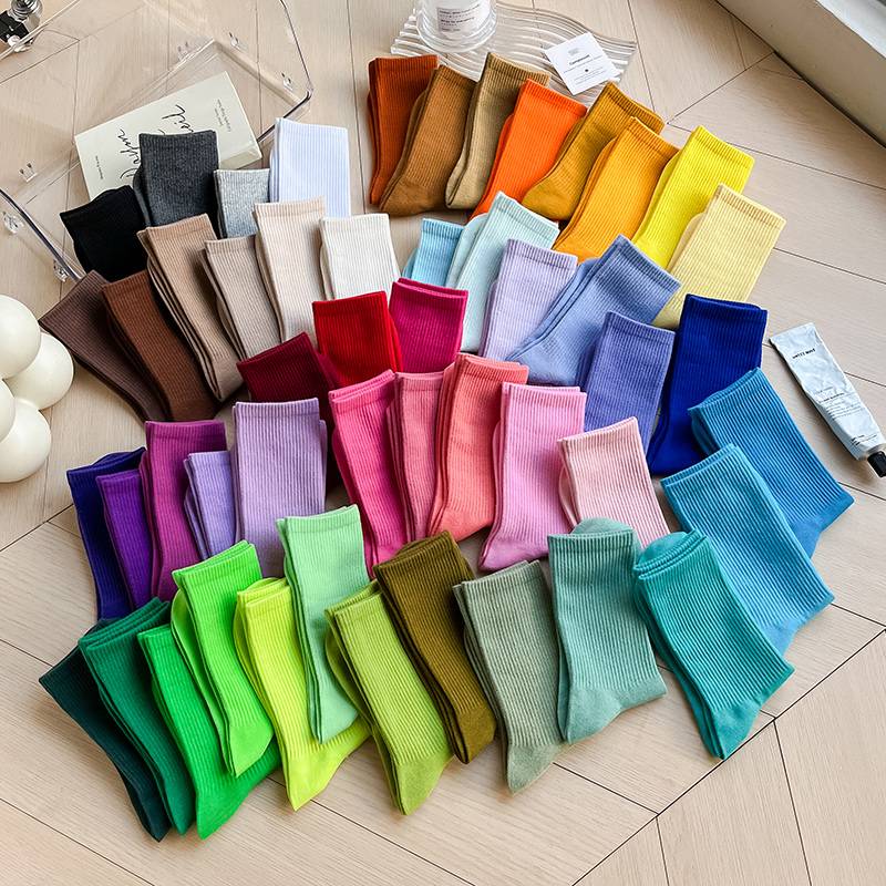 Color socks children Modern dance socks pure cotton spring and summer dance long cylinder solid color candy color macaron middle socks