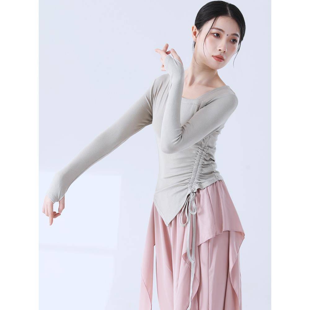 The new modern dance exercise, the female adult slimming slender sleeve refers to long -sleeved top classical dance performance clothing autumn