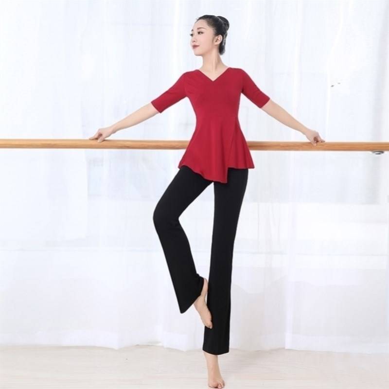 Modern dance exercise female long sleeve dance top micro -spicy pants Modal middle long classical dance art test