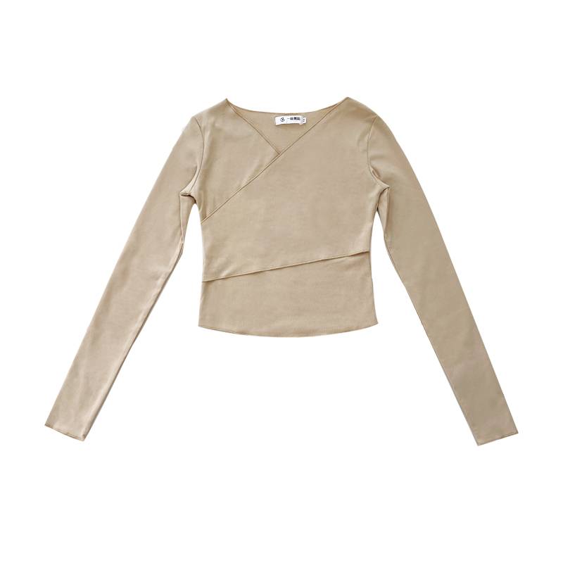 Yige dance clothing top classical dance service modern ballet body clothes HV collar apricot long -sleeved teacher slimming