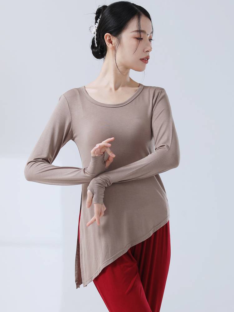 Modern dance training, female adult Modal set refers to long -sleeved dance base training top classical square dance clothing summer