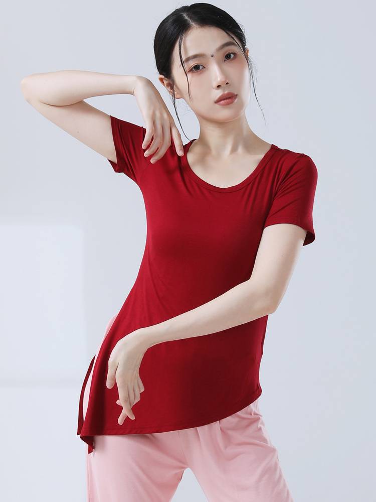Modern dance training, female adult Modal set refers to long -sleeved dance base training top classical square dance clothing summer