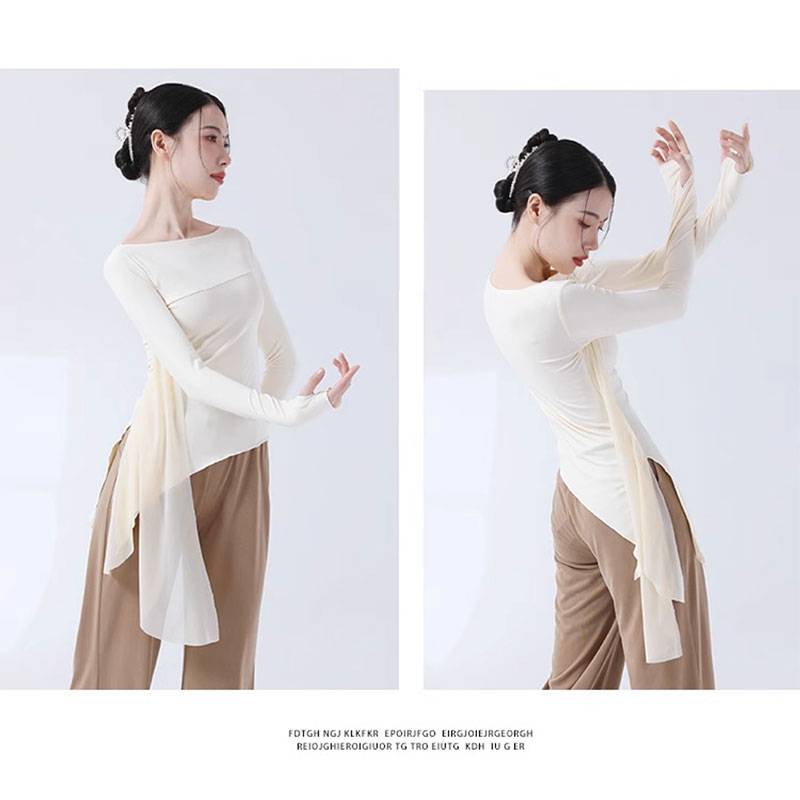 Spring and summer new modern dance clothes practice exercise, female body rhyme dance clothes, sleeves, fingers, fingers, slimming body clothes