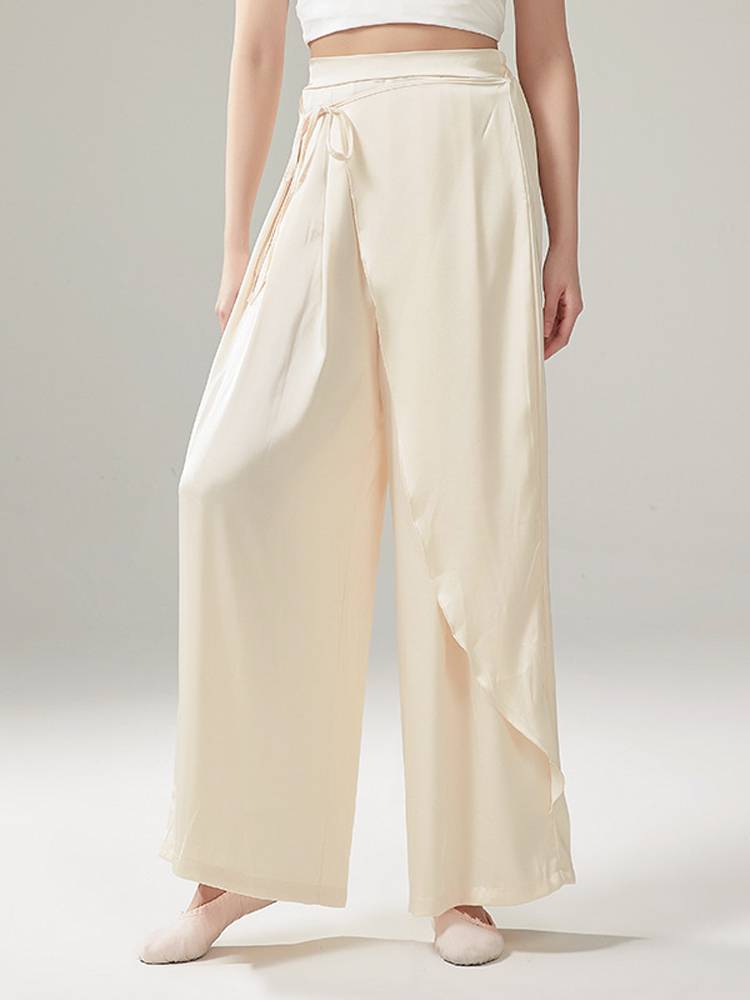 Gongyan side split satin chiffon lace classical modern dance body training skills clothing elegant wide leg pants