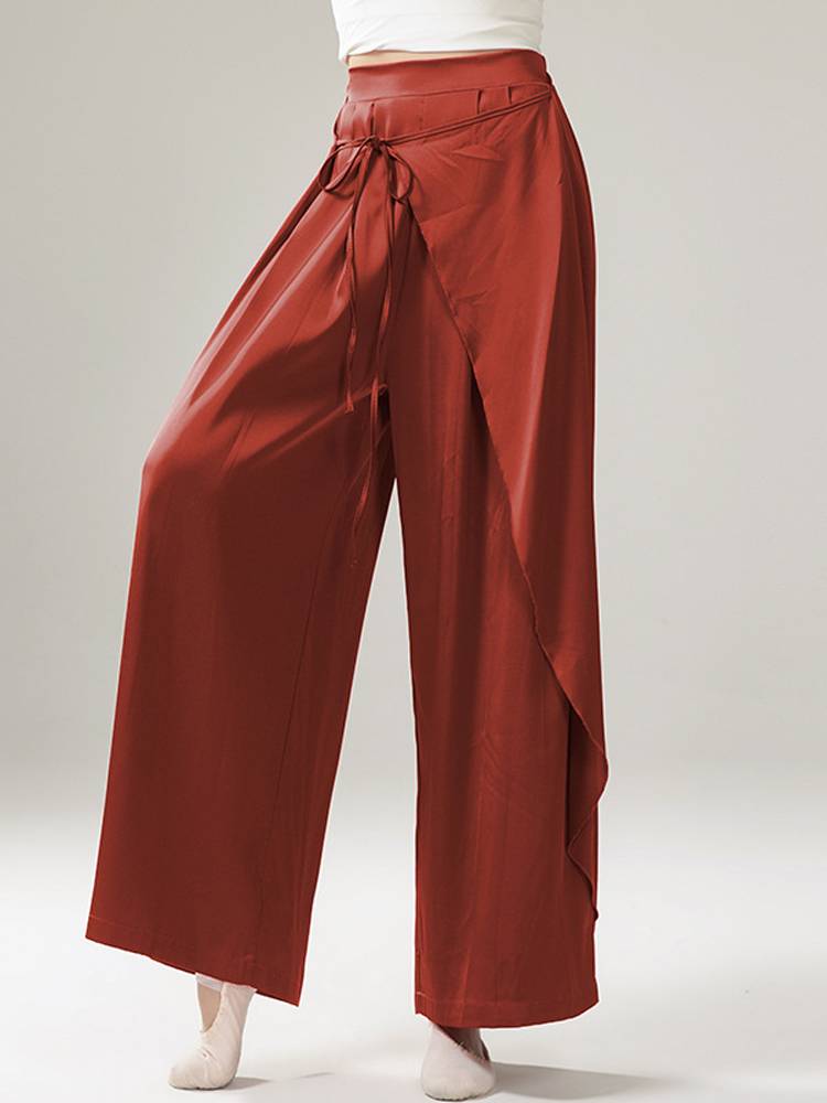 Gongyan side split satin chiffon lace classical modern dance body training skills clothing elegant wide leg pants