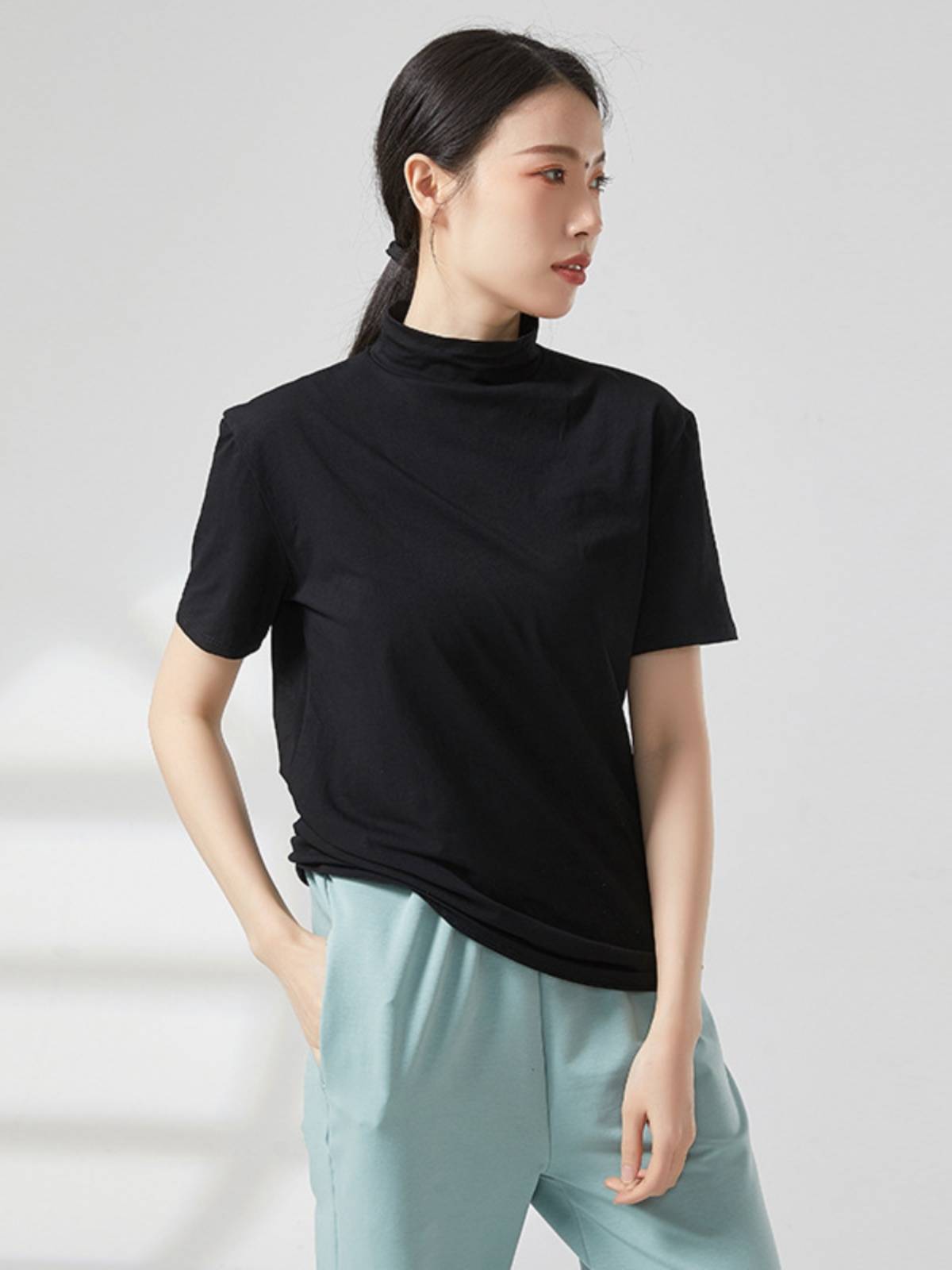 Modern dance practice service fashionable black small high -lead T -shirt base training ballet classic short -sleeved men and women same models