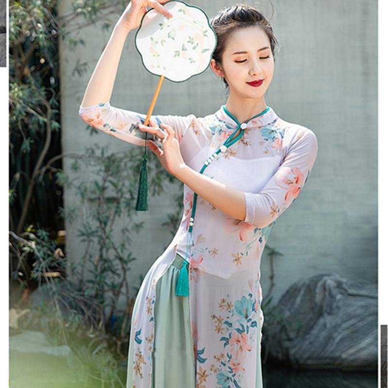 Spot classical dance clothing ancient wind cheongsam bombs v for the rhyme gauze, elegant Chinese style modern dance performance clothing
