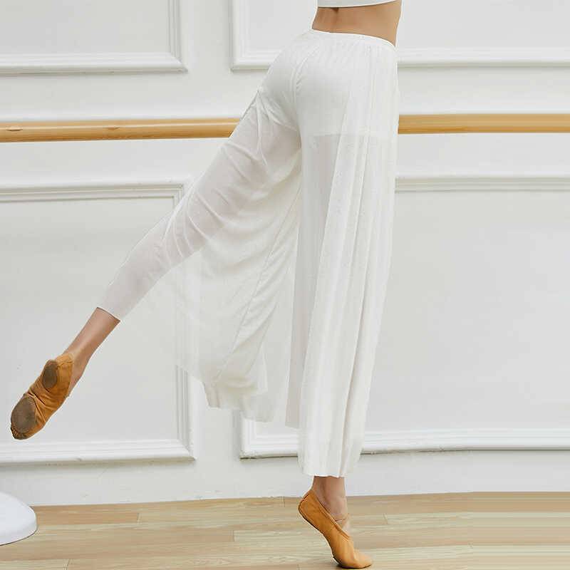 Classical dance exercise pants loose and elegant side high -cut wide -leg pants Skin silver pants Modern dance test dance pants