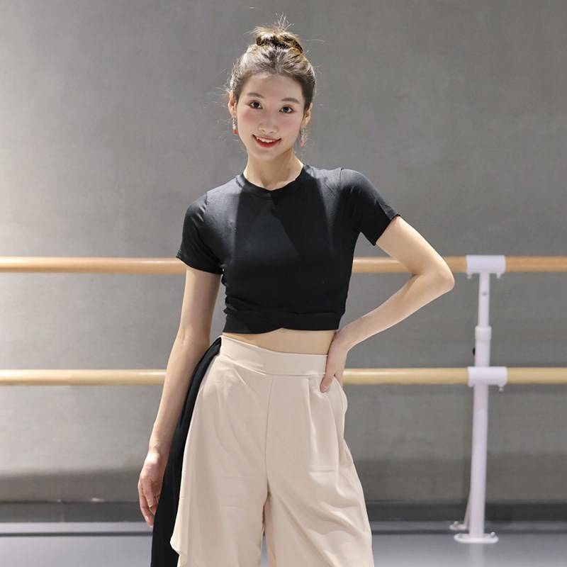 Modern dance exercise high -level sensor set refers to short -sleeved top performance clothes classical dance wide -leg pants dance pants new