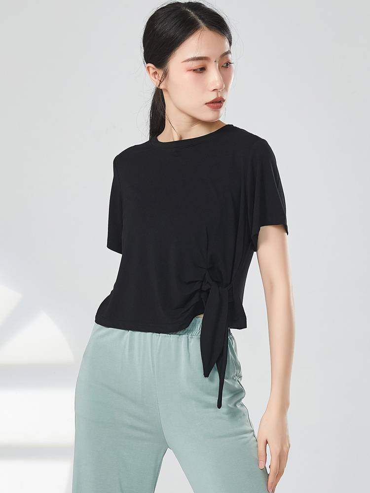 Modern dance exercise, female adult loose Modal short -sleeved T -shirt side border lace -up dance top classic dance service