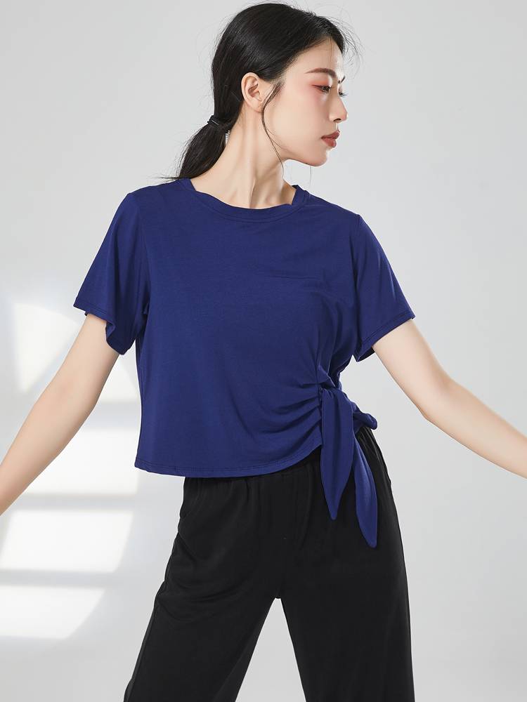 Modern dance exercise, female adult loose Modal short -sleeved T -shirt side border lace -up dance top classic dance service