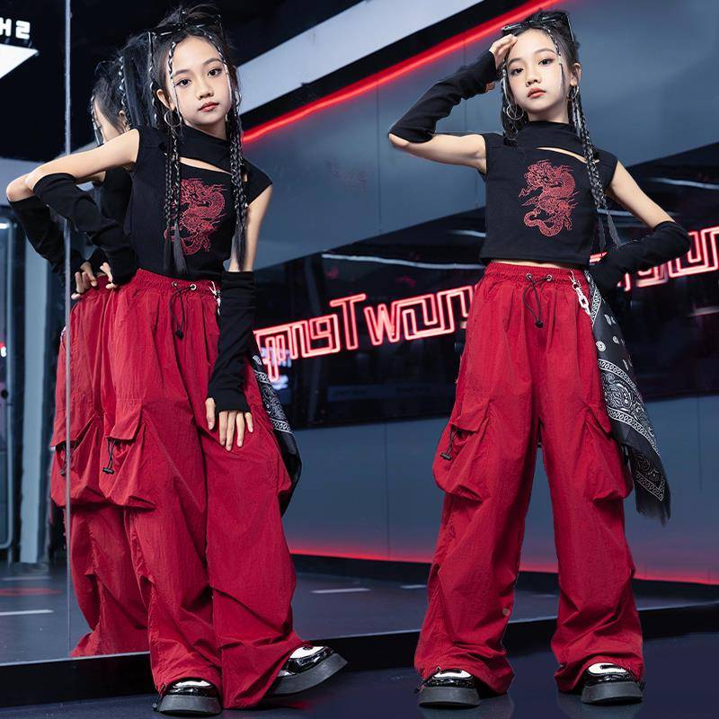 Girl's Jazz Dance Camouflage Jazz catwalk show Modern dance exercises, exposed umbilical children's street dance performance
