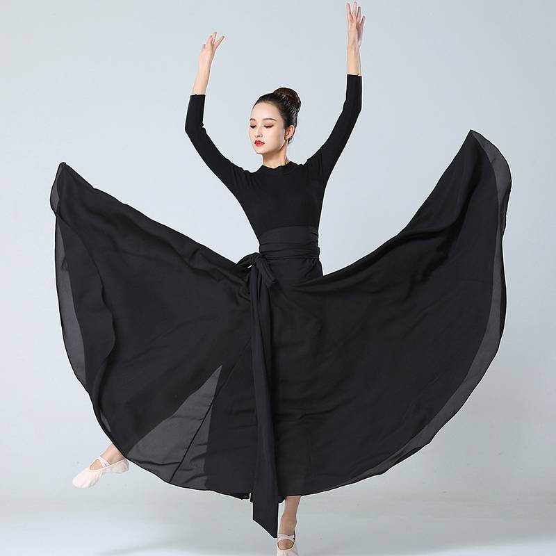 Classical dance clothing female gauze skirt elegant nation modern Chinese dance 720 degree big skirt practice half -body long red skirt