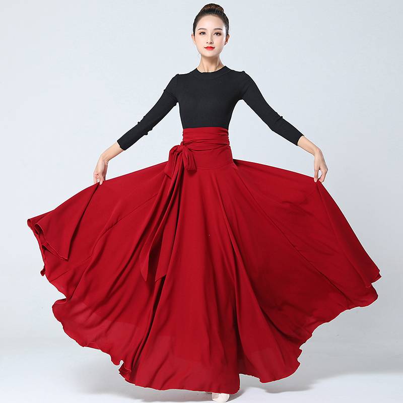Classical dance clothing female gauze skirt elegant nation modern Chinese dance 720 degree big skirt practice half -body long red skirt