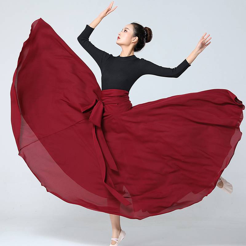 Classical dance clothing female gauze skirt elegant nation modern Chinese dance 720 degree big skirt practice half -body long red skirt