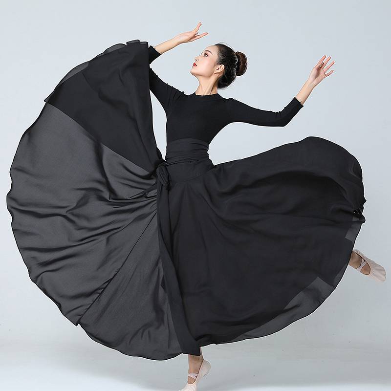 Classical dance clothing female gauze skirt elegant nation modern Chinese dance 720 degree big skirt practice half -body long red skirt