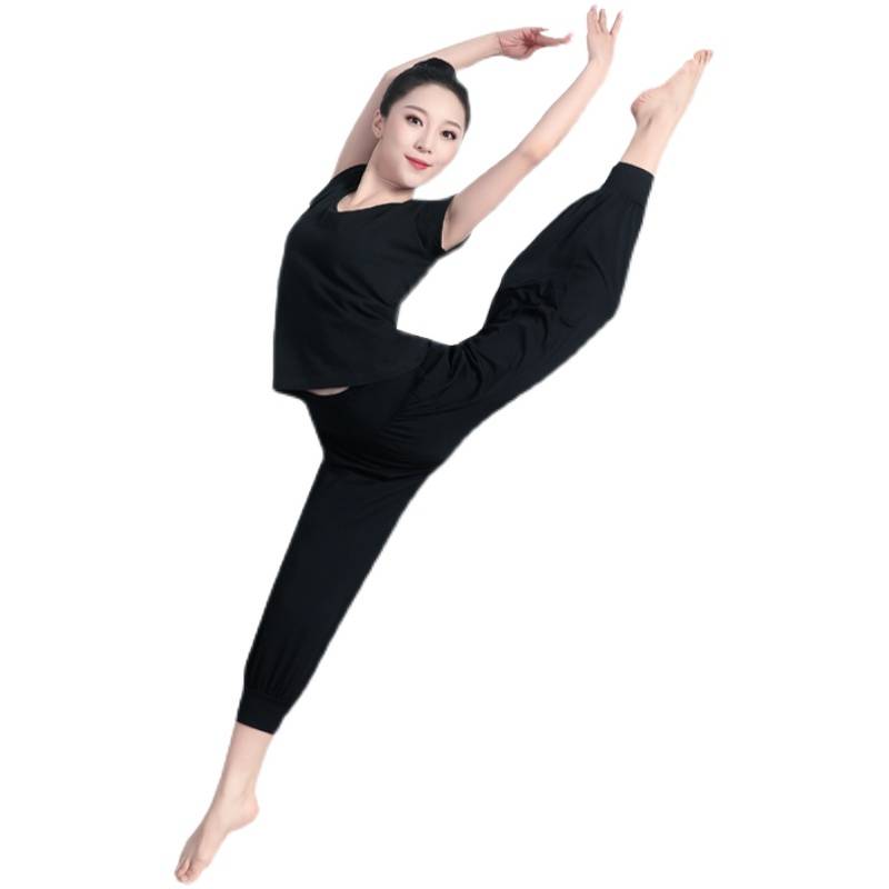Dance practice service female national classical modern dance dance clothes Student shape black short -sleeved dance pants suit