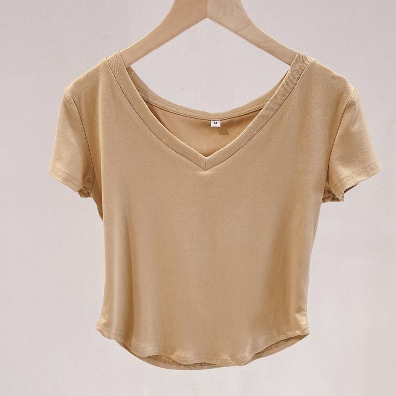 V -neck dance clothing female short -sleeved short top classic modern dance exercise jazz fitness sports yoga clothing