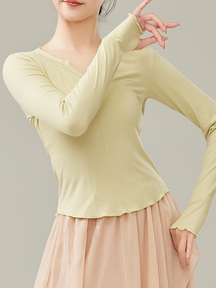 Modern dance top long -sleeved slim fashion peach collar professional performance training dancing clothing shape body exercise dance clothing