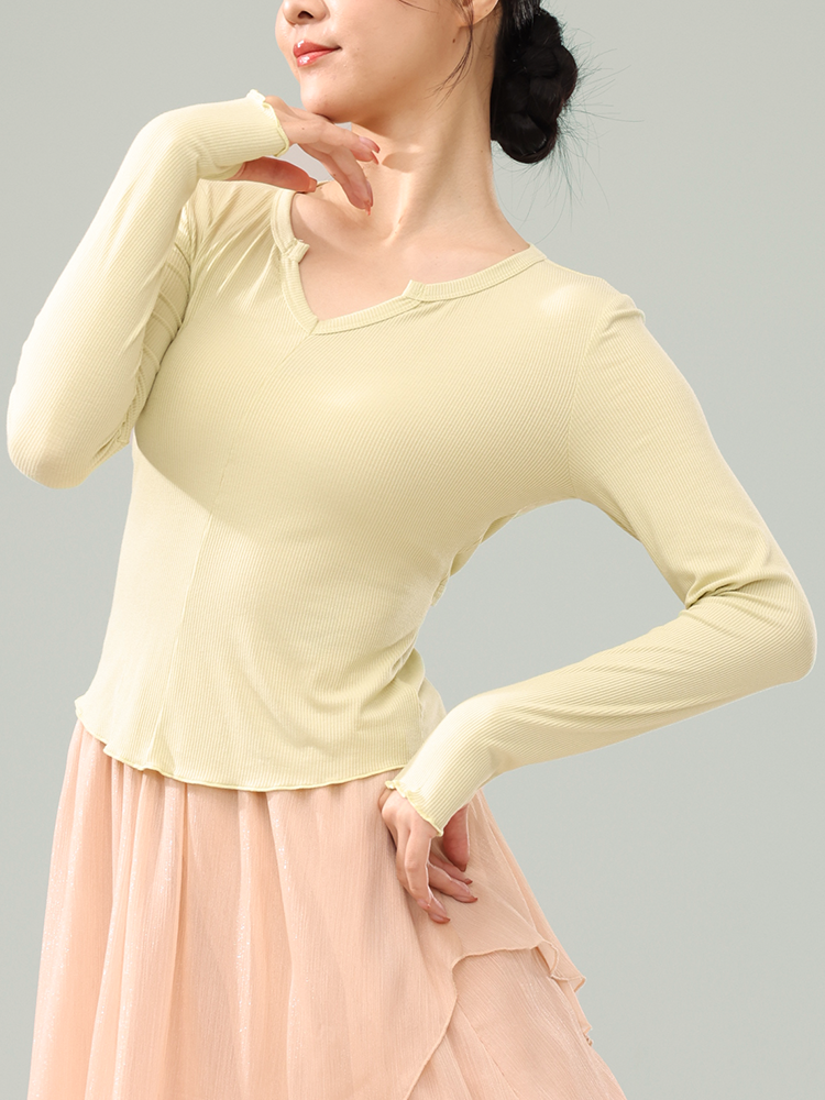 Modern dance top long -sleeved slim fashion peach collar professional performance training dancing clothing shape body exercise dance clothing