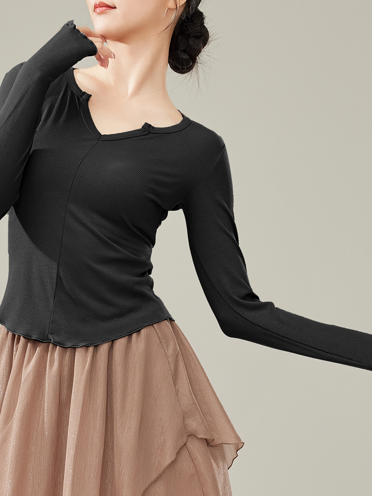 Modern dance top long -sleeved slim fashion peach collar professional performance training dancing clothing shape body exercise dance clothing