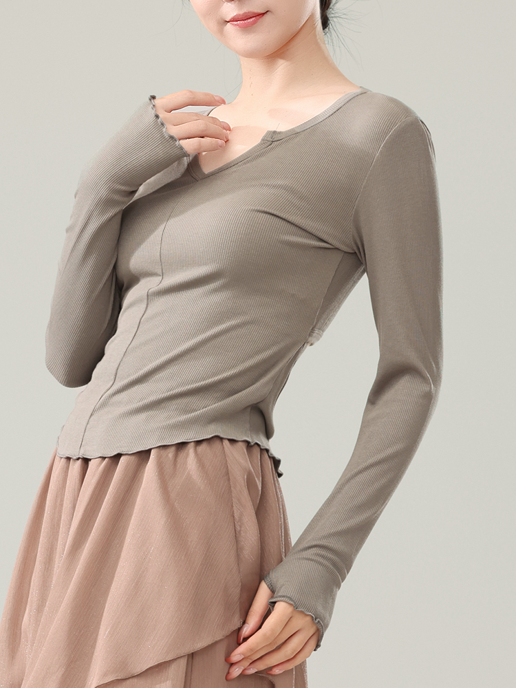 Modern dance top long -sleeved slim fashion peach collar professional performance training dancing clothing shape body exercise dance clothing