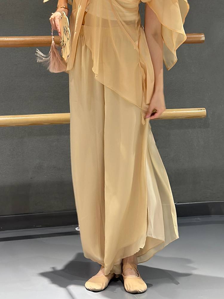 Classical dance clothing elegant chiffon split wide -leg pants Modern dance Chinese dance exercise pants Chinese style dance pants female