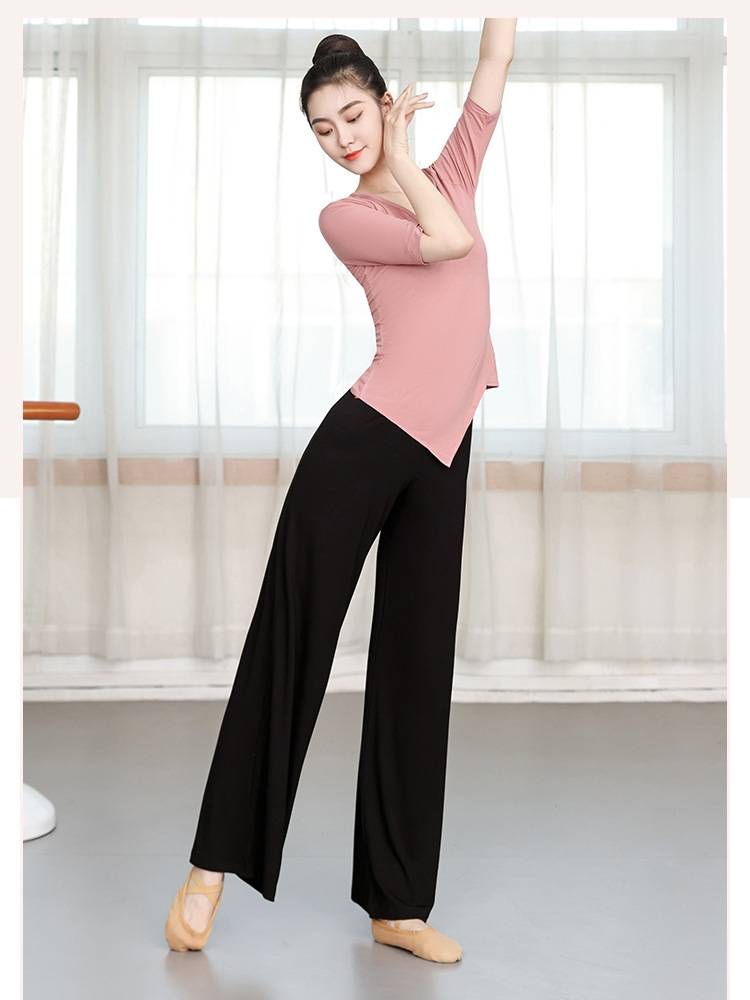 Dance clothing female Chinese modern dance classical dance short -sleeved clothing black top wide -leg pants -shaped exercise uniform suit
