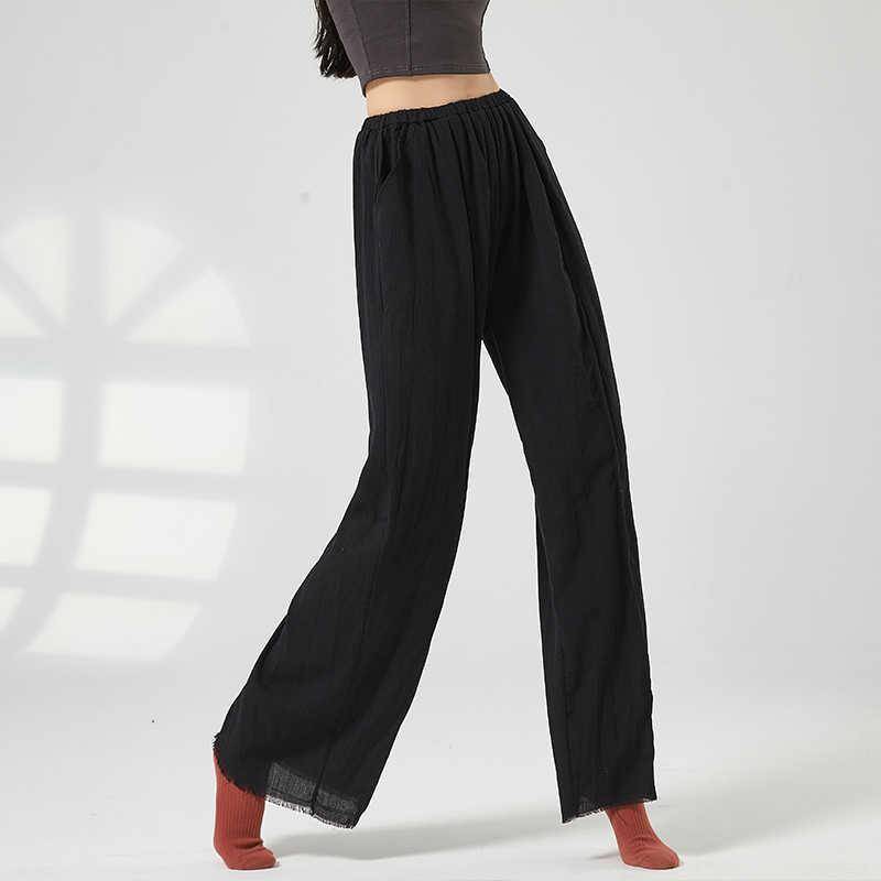 Modern dance pants dance pants female practice clothes, cotton, linen wide -leg pants Chinese dance short -sleeved adult summer dance clothing
