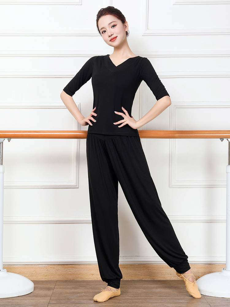 New exercise suit Set female student art test dance body micro -pants Modal modern dance dance dance dance short sleeves