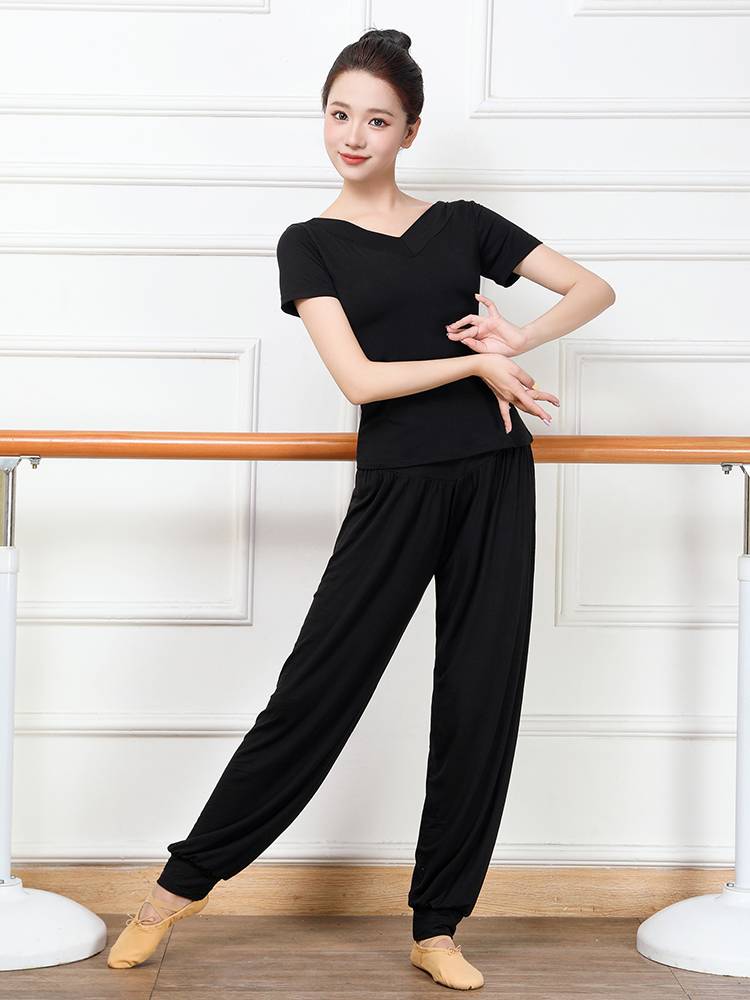 New exercise suit Set female student art test dance body micro -pants Modal modern dance dance dance dance short sleeves