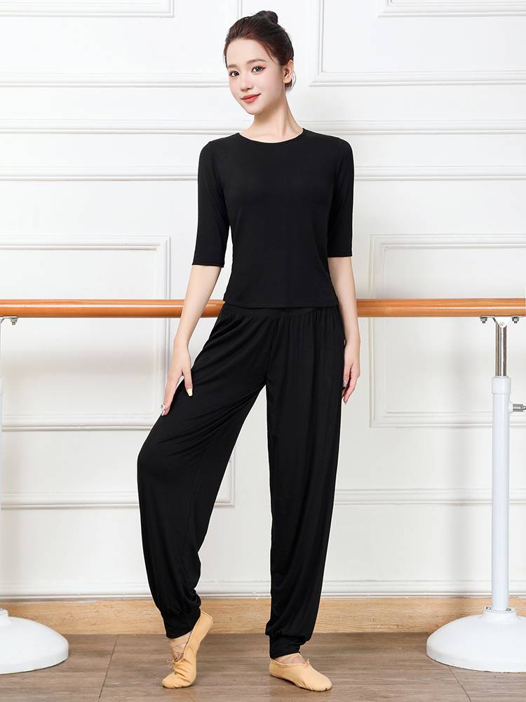New exercise suit Set female student art test dance body micro -pants Modal modern dance dance dance dance short sleeves