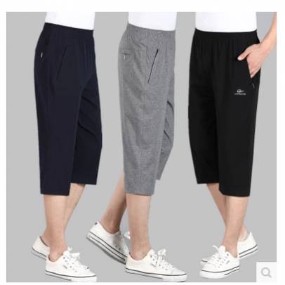 Summer thin loose cotton 7 -point pants Men's sports shorts Middle -aged cropped pants casual pants big size horse pants
