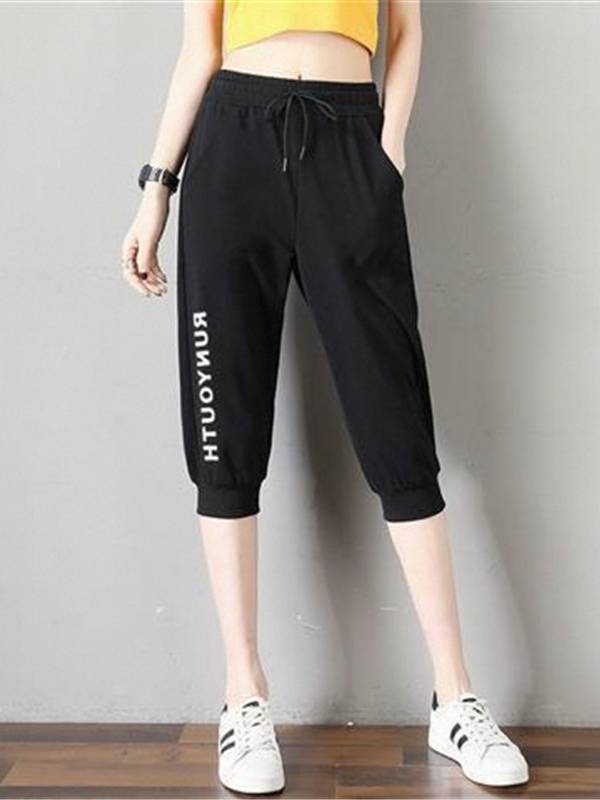 Seven -point pants women's summer, thin loose, thin size, 7 -point sports shorts casual horse pants running Haren middle pants