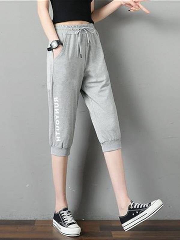 Seven -point pants women's summer, thin loose, thin size, 7 -point sports shorts casual horse pants running Haren middle pants