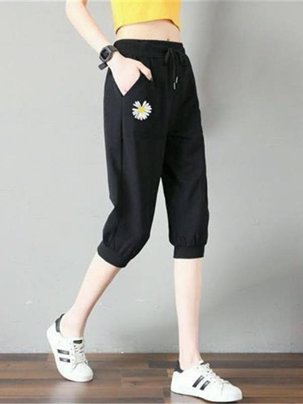 Seven -point pants women's summer, thin loose, thin size, 7 -point sports shorts casual horse pants running Haren middle pants