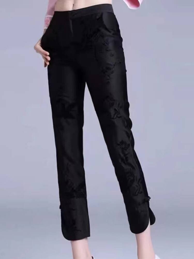New Chinese -style Harun Pine Embroidered Pants Children Xia Guofeng's new white pants wild pants are thin casual horse pants