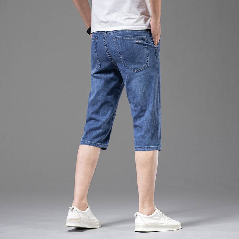 Qi brand authentic summer counter jeans shorts thin pants 7 seven -point 5 five -point pants elastic horse pants short