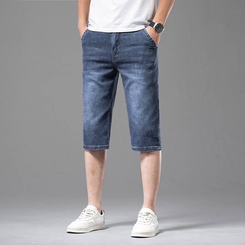 Qi brand authentic summer counter jeans shorts thin pants 7 seven -point 5 five -point pants elastic horse pants short