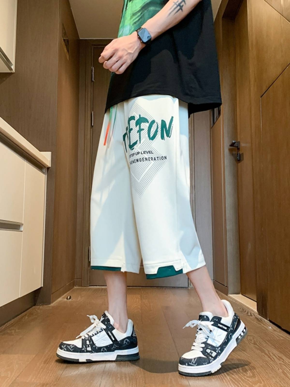 Anta co -branded American leisure sports cropped pants men's summer thin loose straight tube pants pants tide big size