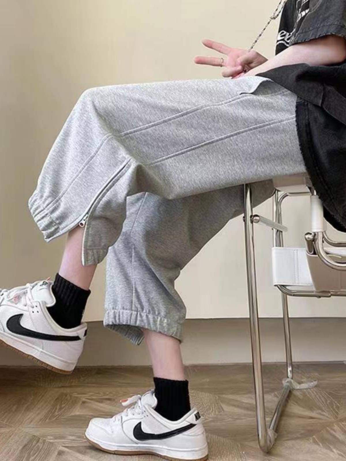 Large -size 300 catties of jeans Men's loose casual outer wearing shorts, zipper stitching trendy horse pants bouquet footweight pants 2