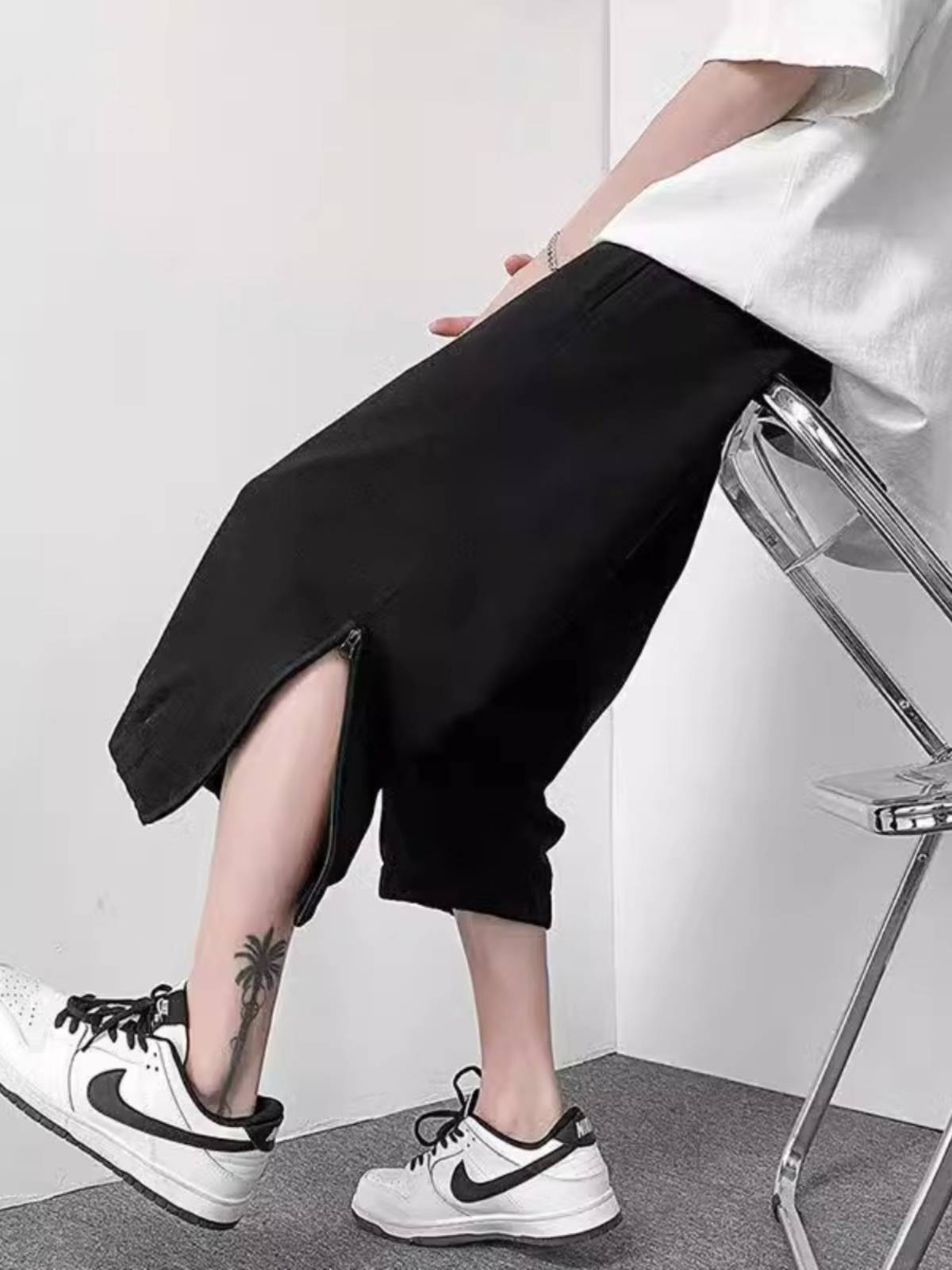 Large -size 300 catties of jeans Men's loose casual outer wearing shorts, zipper stitching trendy horse pants bouquet footweight pants 2