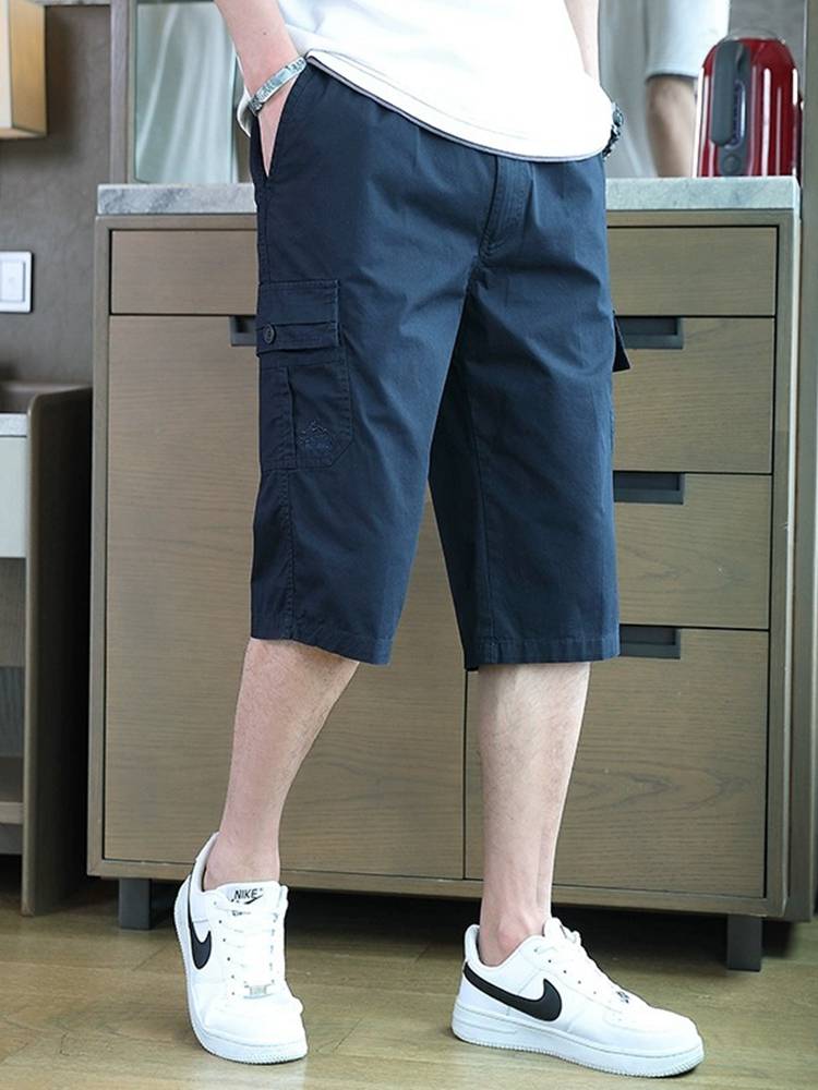 Tommy cotton casual shorts Men's summer thin large size loose sports crop pants middle -aged men's horse pants outside