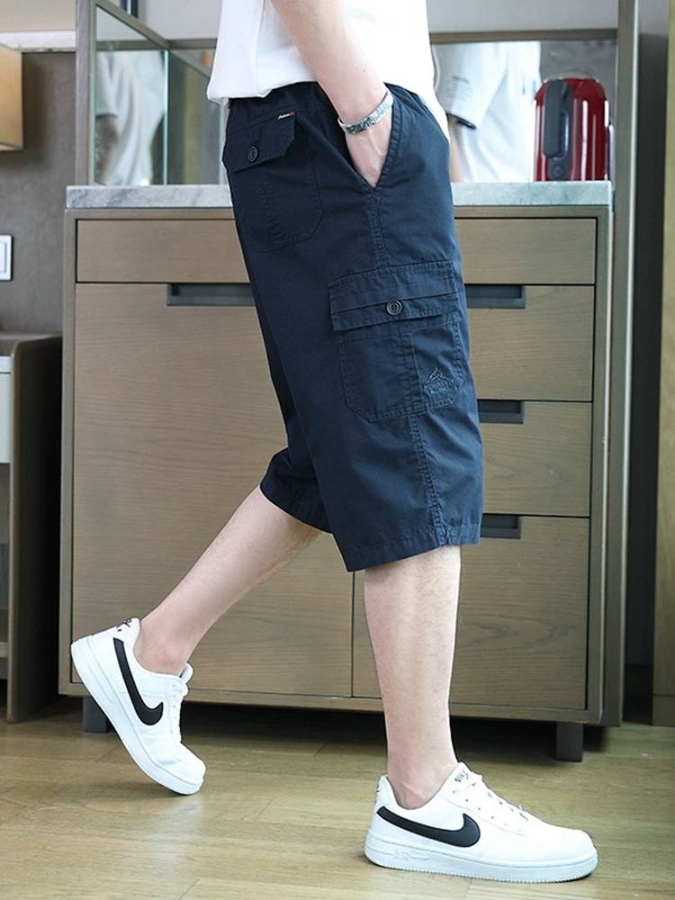 Tommy cotton casual shorts Men's summer thin large size loose sports crop pants middle -aged men's horse pants outside