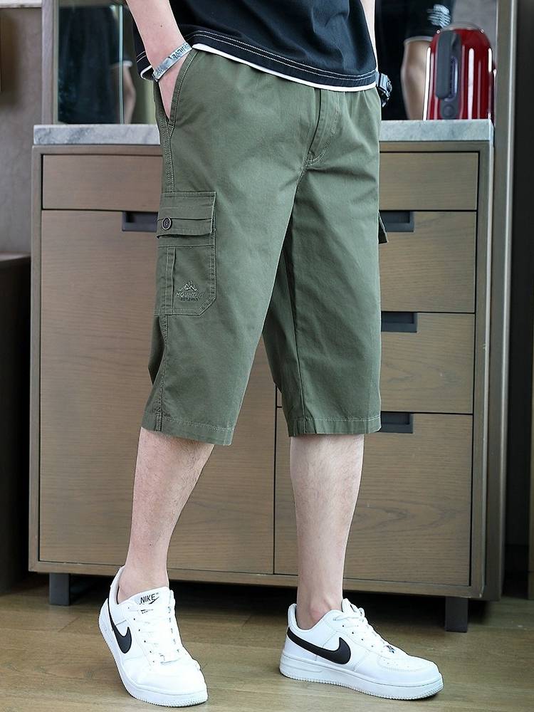 Tommy cotton casual shorts Men's summer thin large size loose sports crop pants middle -aged men's horse pants outside